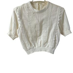 100% Cotton Off White Lace Detail Crop Top Size L